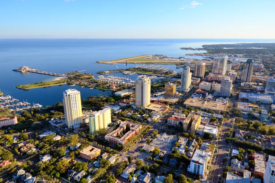 Aerial view of St. Petersburg, Florida on Gulf of Mexico coast